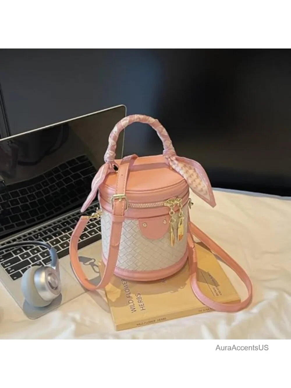 Mini Bucket Crossbody Bag Vegan Leather Small Round Shoulder Handbag Purse
